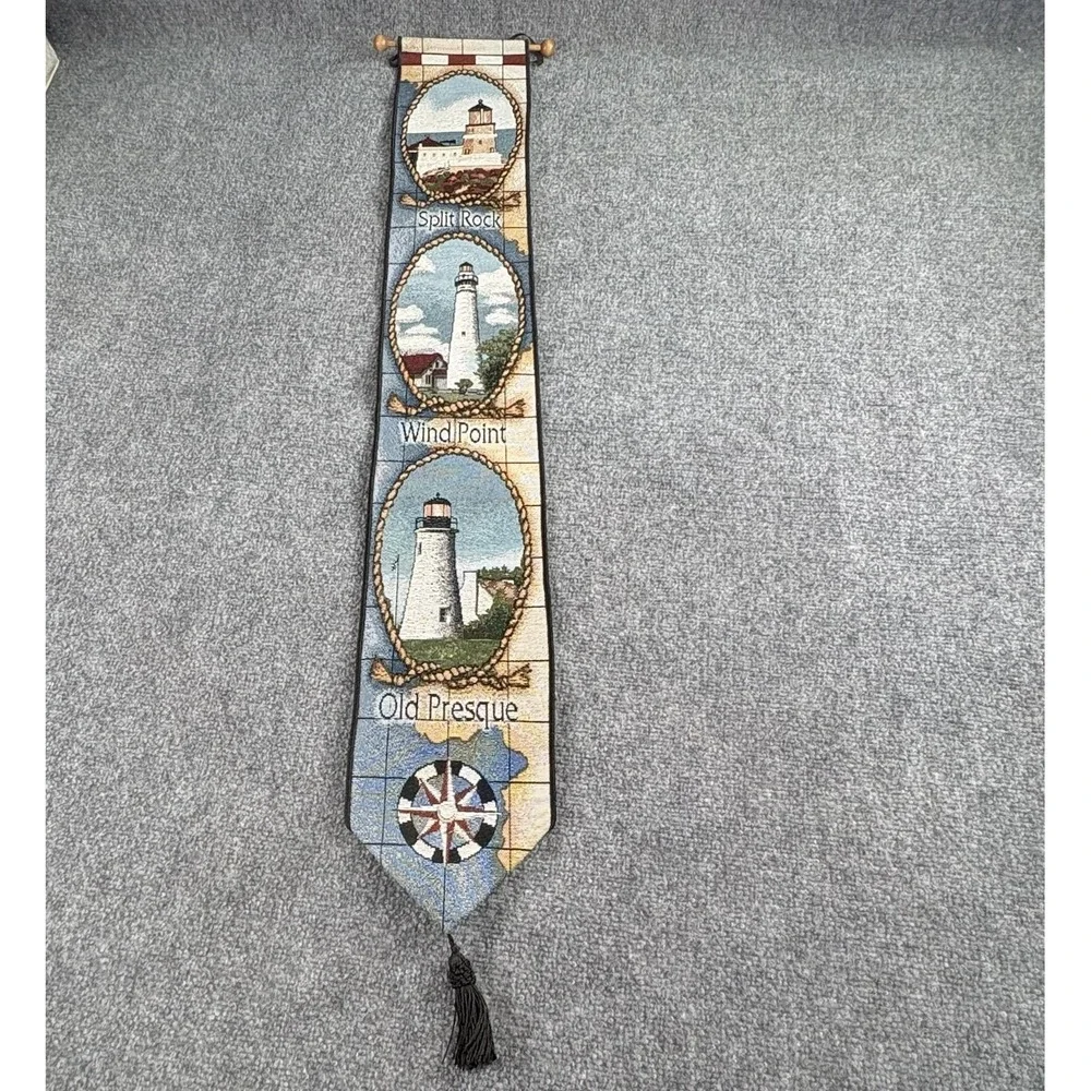 Vintage Lighthouses Of The Great Lakes Bell Pull Wall Hanging‎ Nautical Coastal